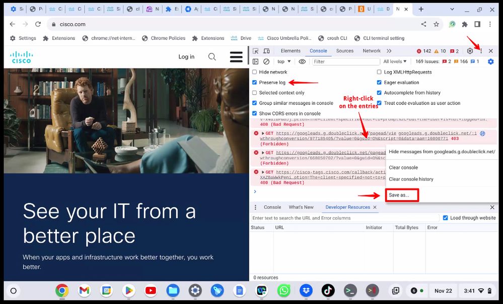Capture and Export Troubleshooting Logs for Secure Client for Chromebook - Save Logs
