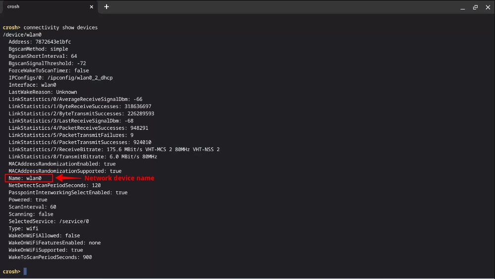 Capture and Export Troubleshooting Logs for Secure Client for Chromebook - Network Device Name