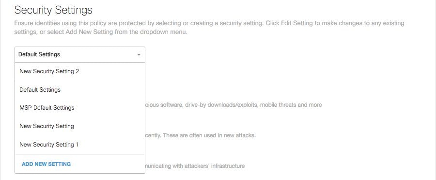Integrate ZeroFOX with Umbrella -  add new security setting
