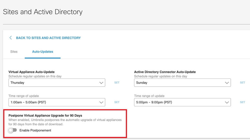 Postpone Virtual Appliance Upgrade for 90 Days Option