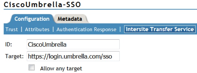 Integrate Umbrella with NetIQ for SSO with SAML - Configuration for intersite transfer service