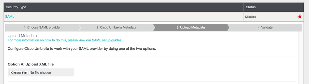 Integrate Umbrella with NetIQ for SSO with SAML - step 3 Upload Metadata