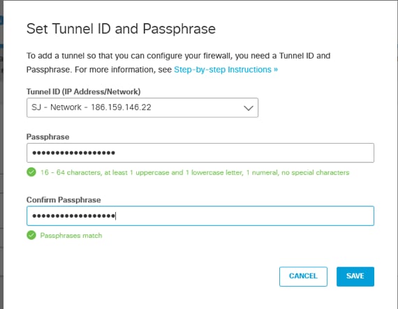 Set Tunnel ID and Passphrase
