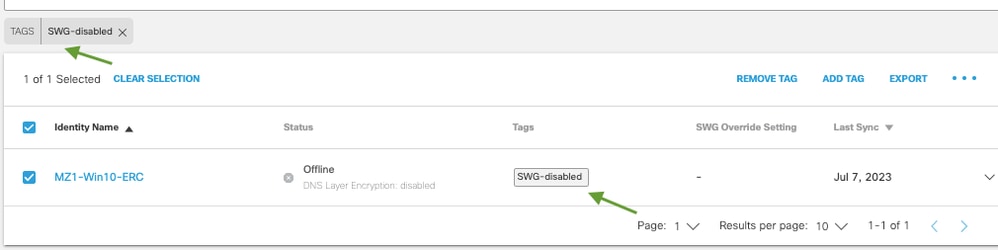 List of Umbrella Roaming Clients with Tags