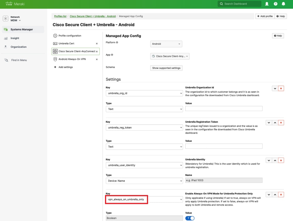 csc umbrella android managed app config