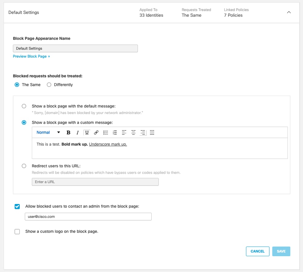 Update Block Page Settings