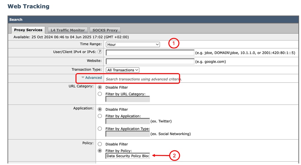 Image - Filtering the Web Tracking Reports