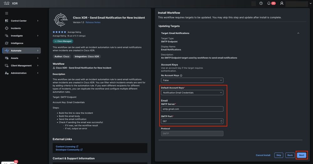 Target Configuration for Workflow