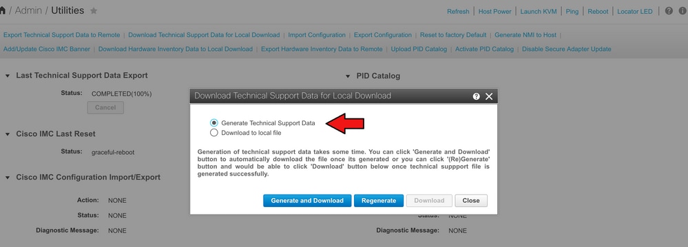 Select Generate Technical Support Data and then click Generate and Download