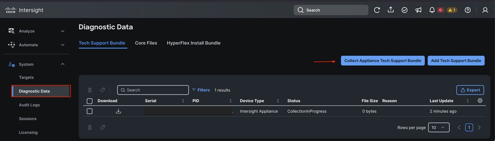 Collect Appliance Tech Support Bundle