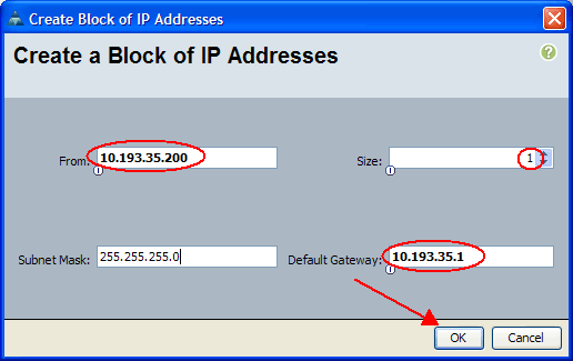 IP アドレスのブロックの作成画面
