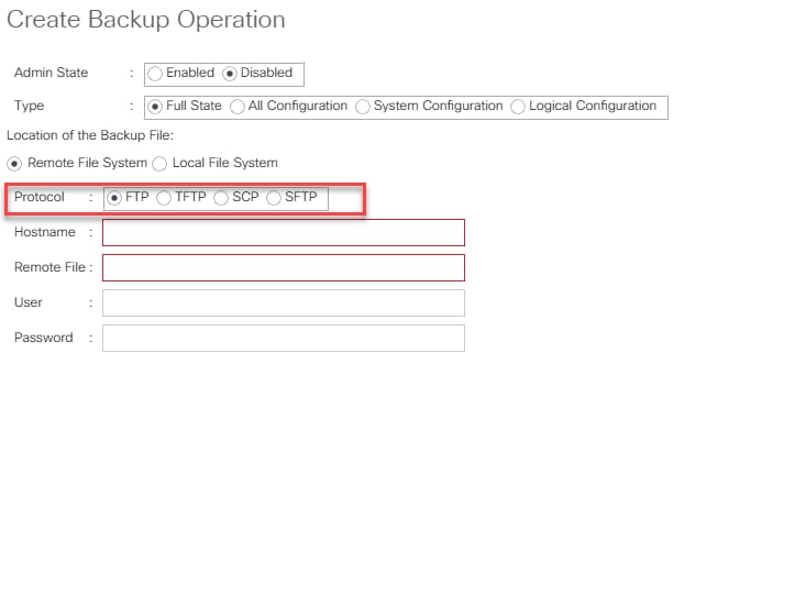Create Backup Option -FTP Protocol
