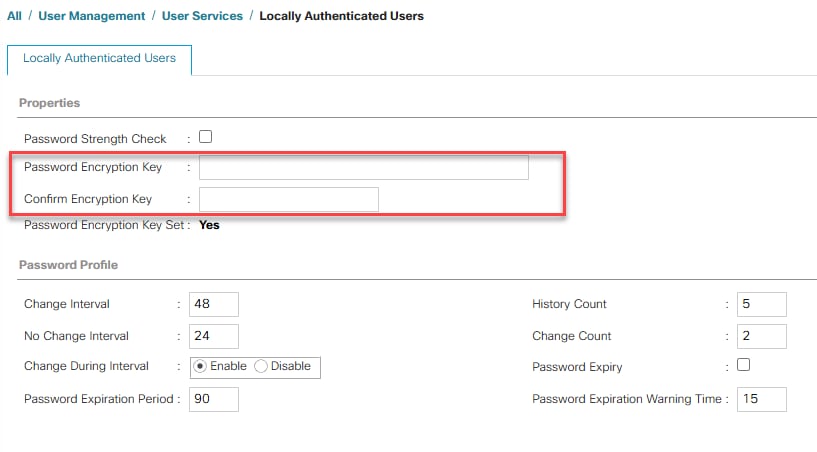 Enter Password Encryption Key and Confirm