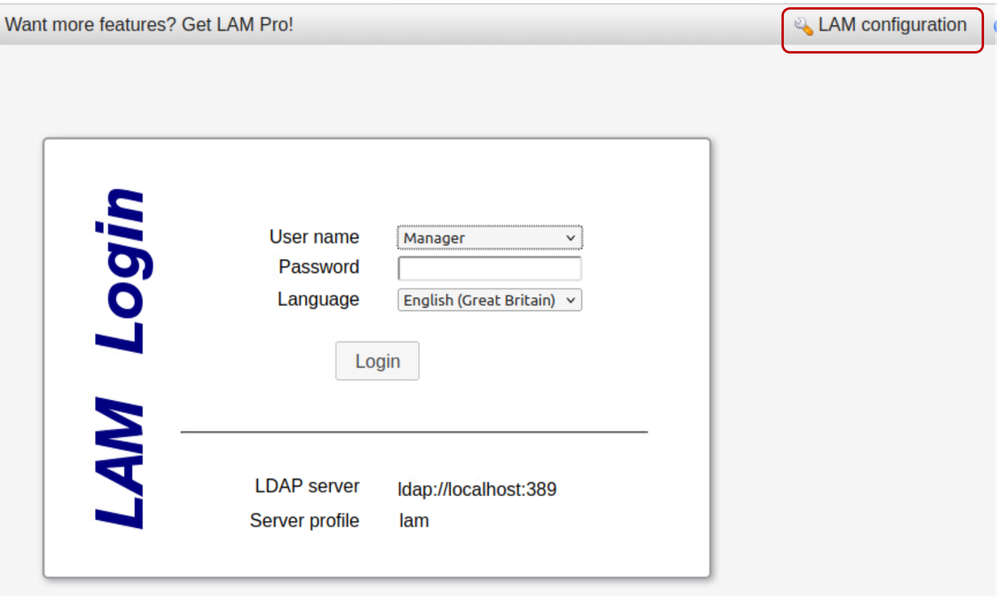 LAM Login Page