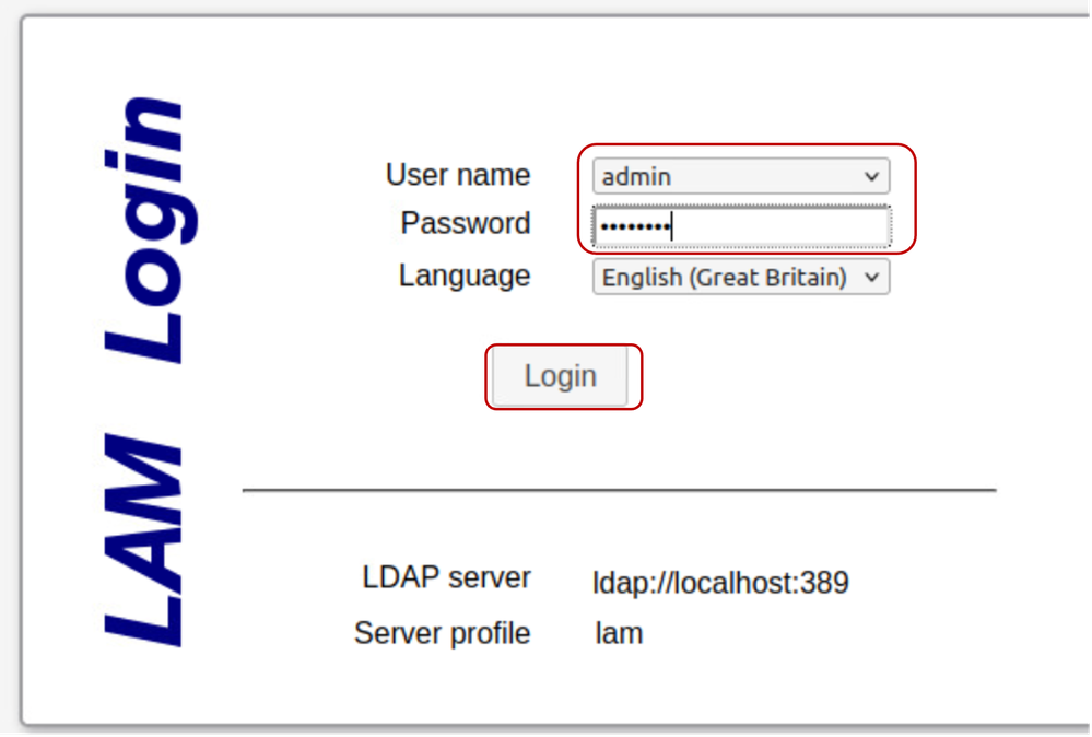 Login to LAM with configured credentials