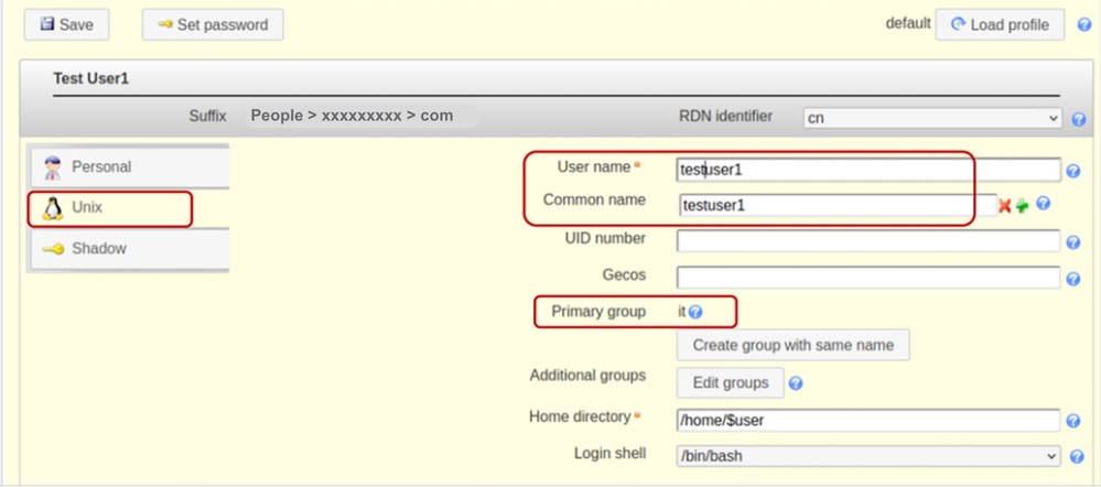 Select the Unix tab