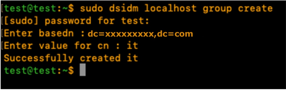 Create a group using the specified command