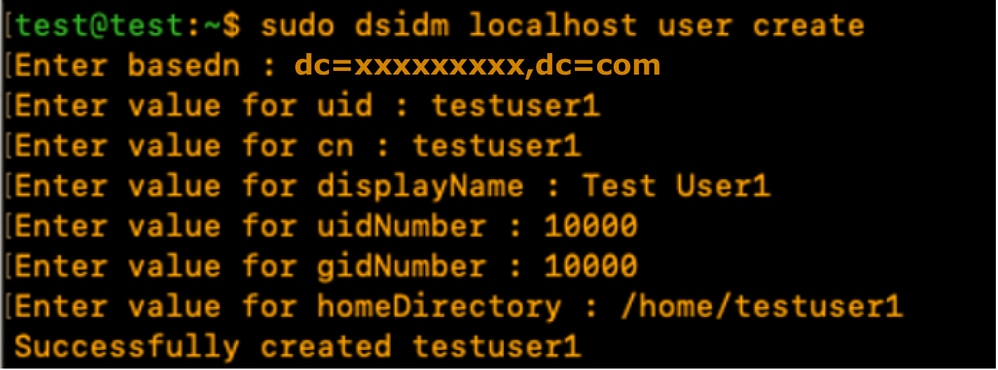 Enter the user details as shown