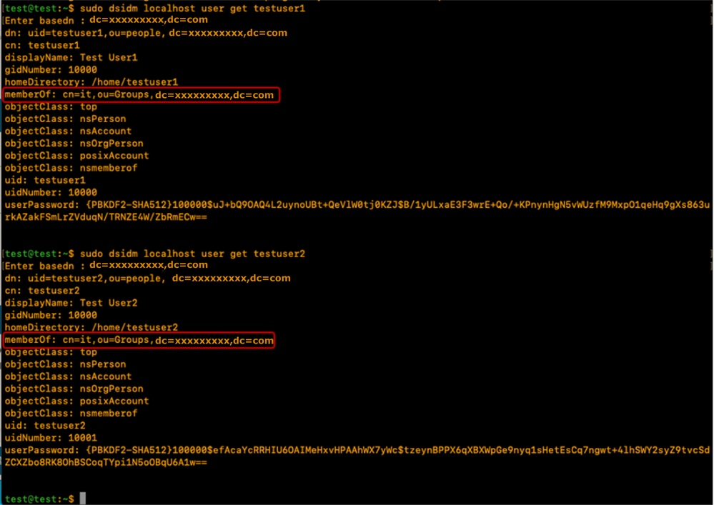 Verify the user configuration with the commands as shown