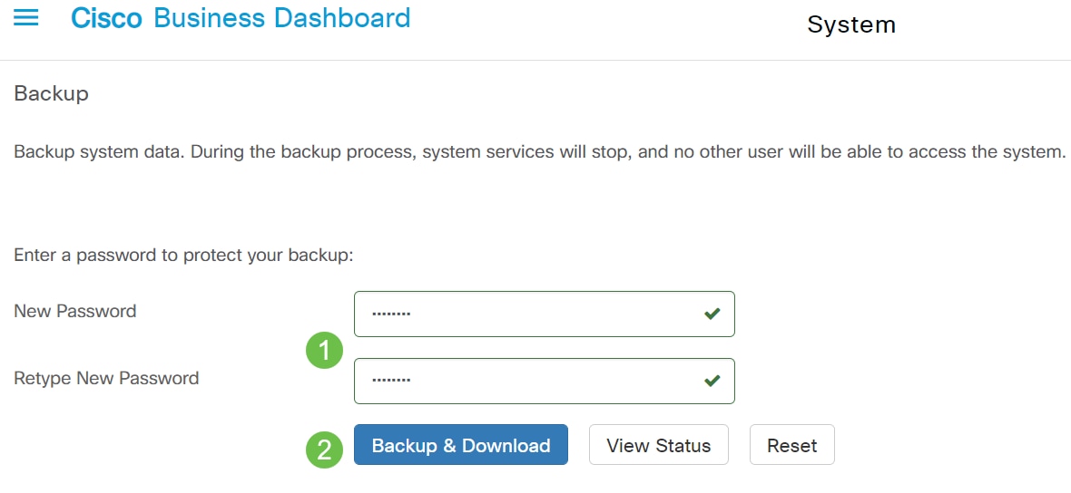 Enter a password which will be used to encrypt the backup set and then select Backup & Download to start the backup. 