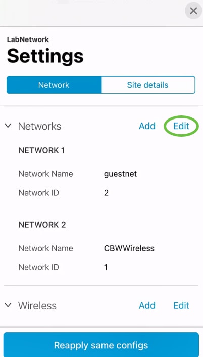 In the Network tab, click Edit. 