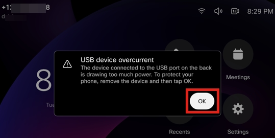 USB-C device overcurrent promt.