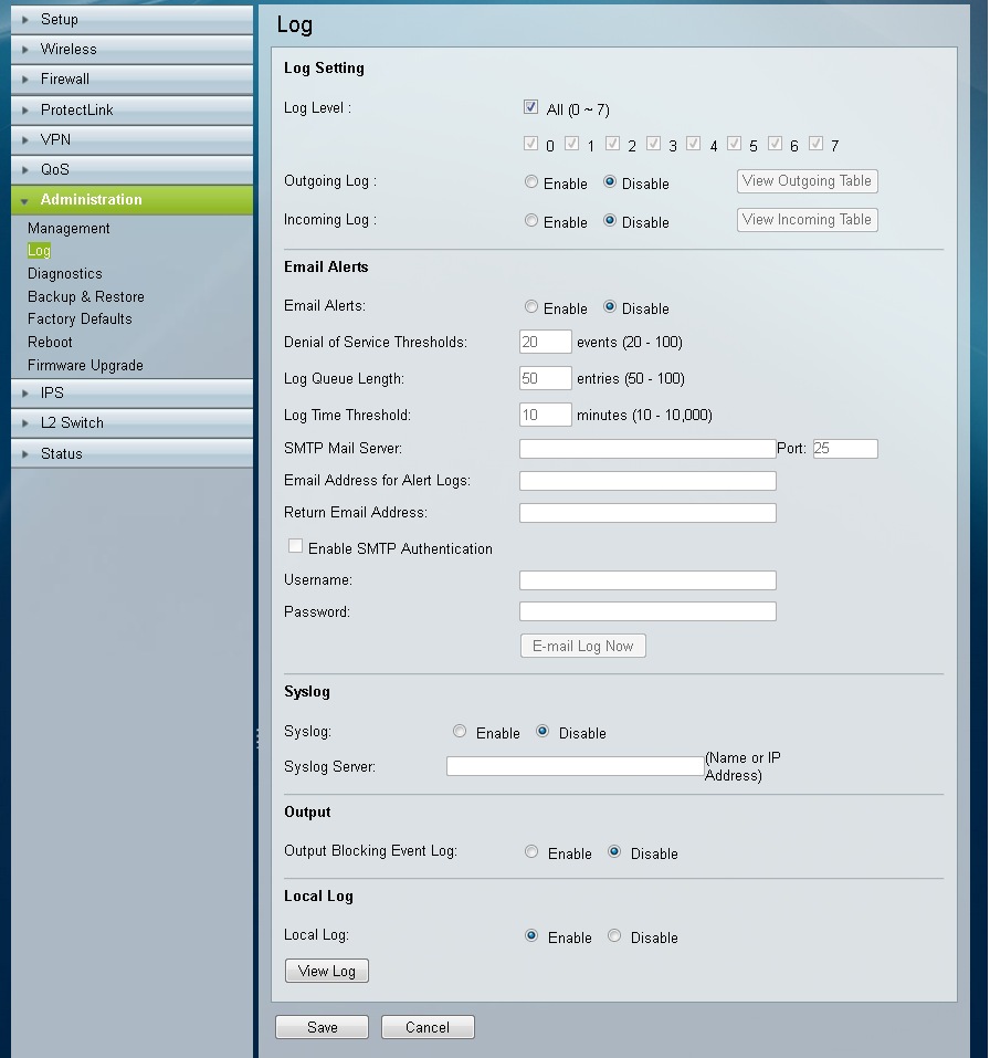 Configuration of Log Settings on WRVS4400N Gigabit Security Routers Cisco