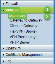 Screen shot of side menu options being highlighted in green. Got to VPN and then choose Summary.