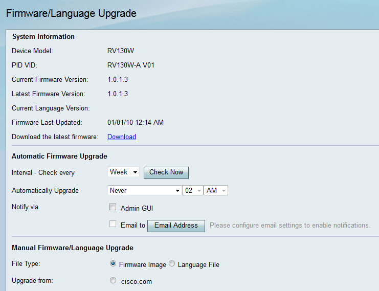 Print Happening National folketælling Firmware/Language Upgrade on RV130 and RV130W Using the Web Interface -  Cisco