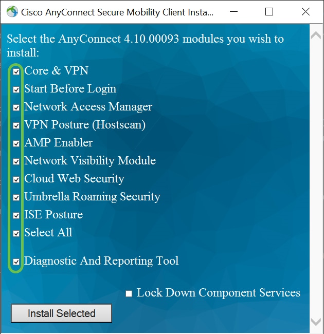 Cochez les cases correspondant aux modules à installer.