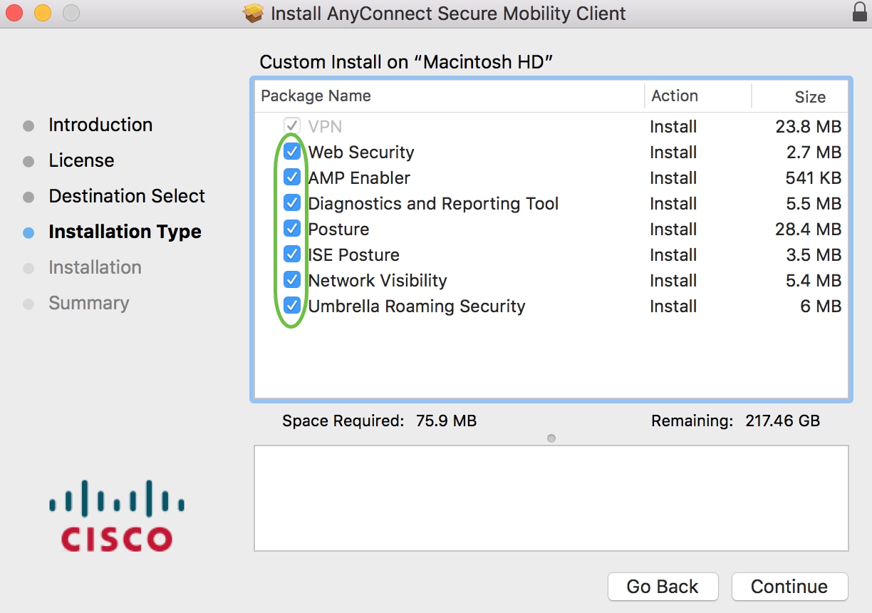 Choose the components to be installed by checking or unchecking the corresponding check boxes.