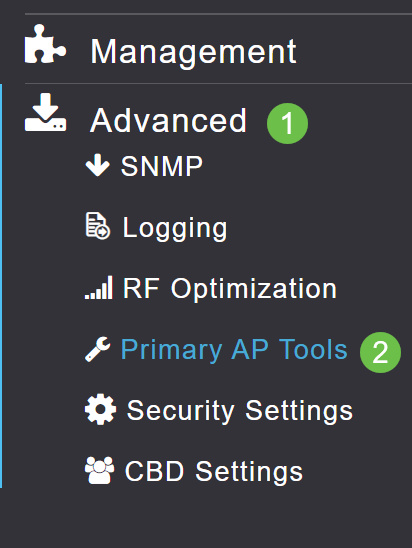 This image depicts the menu bar with advanced and Primary AP Tools highlighted