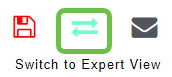 The top toolbar is depicted with the icon Switch to Expert View highlighted for user click.