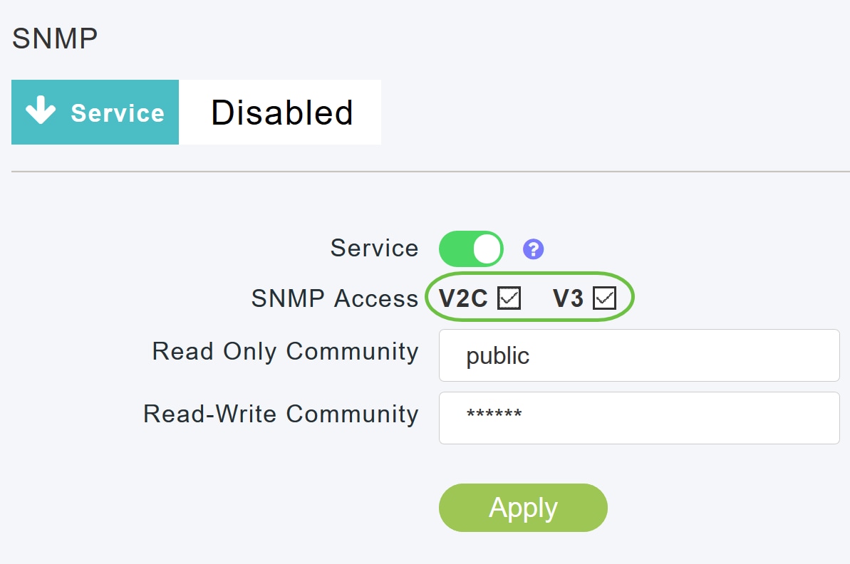 Select the appropriate check box next to the SNMP Access.