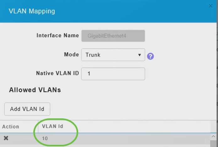 The VLAN added will appear under the VLAN Id tab.