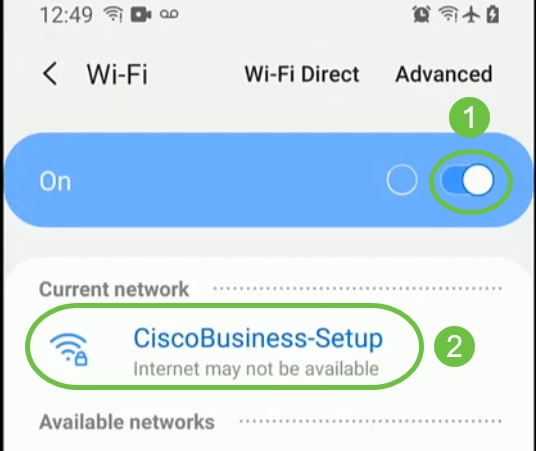 Connect to the CiscoBusiness-Setup wireless network on your mobile device using passphrase cisco123