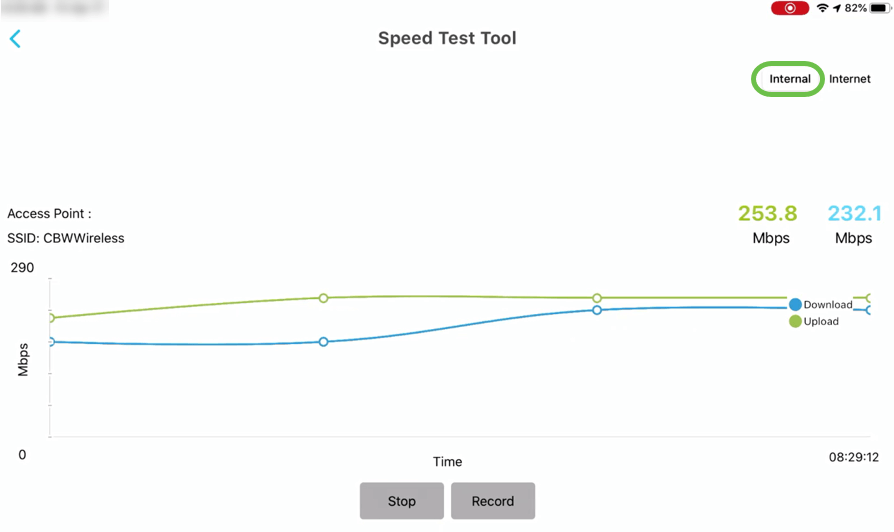 Speed Test Tool under More tab allows you to verify the download and upload speed for Internal traffic.