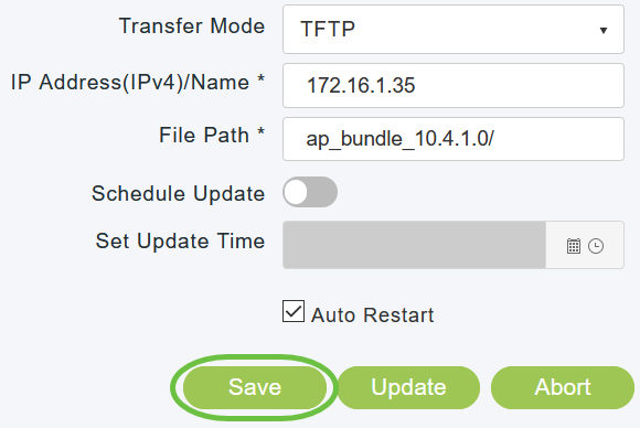Click Save to save the parameters that you have specified. 
