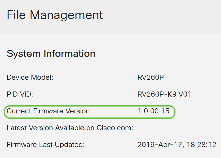 This shows the device information, firmware version, and when it was last updated. 