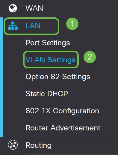 In the left-hand menu-bar click LAN > VLAN Settings.