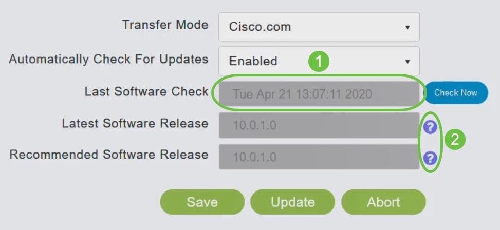 The Last Software Check field displays the time stamp of the last automatic or manual software check. You can view the release notes of displayed releases by clicking the "?" icon next to it. 