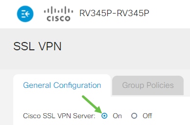 Click the On radio button to enable Cisco SSL VPN Server.