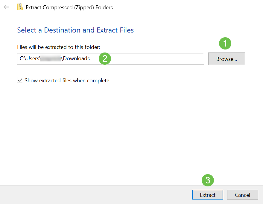Click Browse. Select the folder you want for the extracted files. Click Extract. 