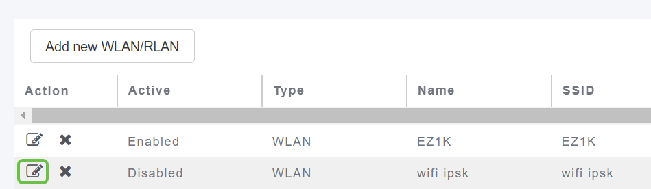 Click the edit icon next to the WLAN to be configured. 