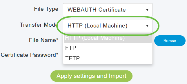 Choose the Transfer Mode from the drop-down menu. 