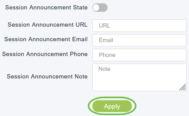 Configure the Session announcement parameters.