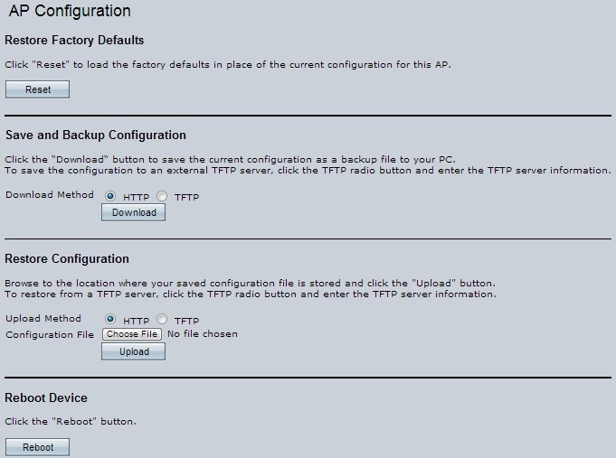 Backup, Restore, and Reboot Settings on AP541N Access Points Cisco