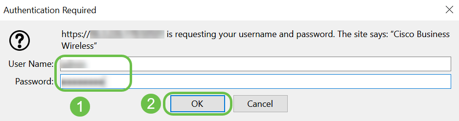 Enter User Name and Password credentials to access the Primary AP. Click OK.
