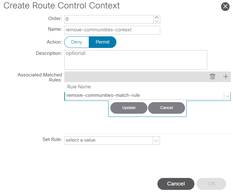 Add Associated Match Rule to Route Control Context