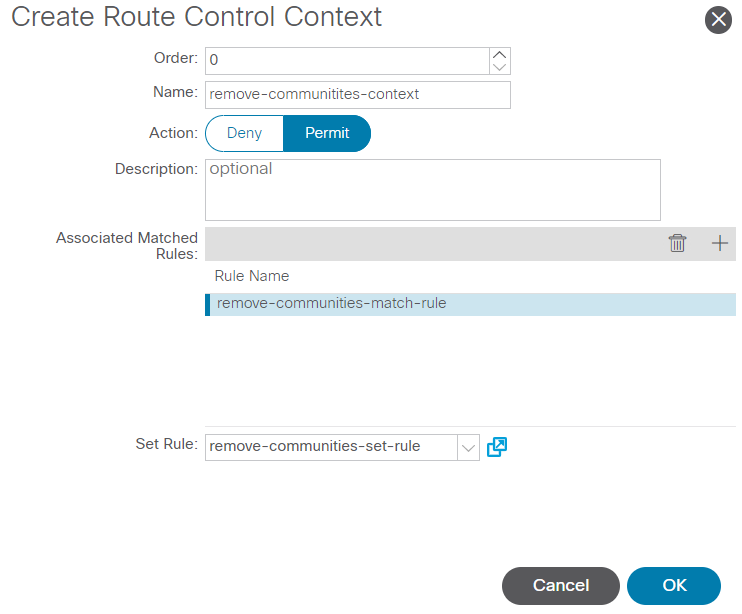 Set Rule is now added to Route Control Context